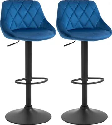 Produktbild von HOMCOM Barhocker, 2er-Set, höhenverstellbar mit Metallfuß und Sitzfläche aus Samt, Hocker mit Rückenlehne und Fußstütze, 46 x 48 x 83–104 cm, blau