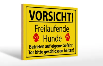 Produktbild von Holzschild Hinweis 30x20cm Vorsicht Freilaufende Hunde