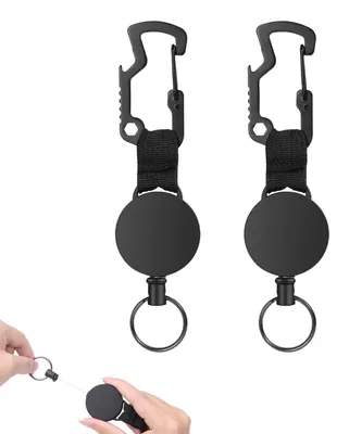 Image de Porte-clés rétractable, lot de 2 cordons décapsuleurs, cordon robuste et rétractable avec câble en acier de 80 cm, à fixer au pantalon ou à la ceinture, noir