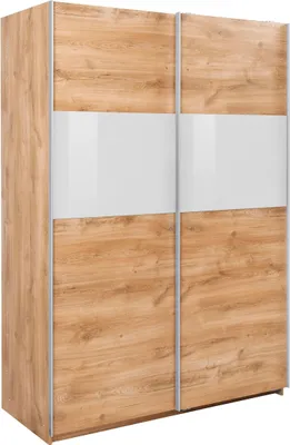 Produktbild von Schwebetürenschrank Bramfeld Kleiderschrank Ausfürung wählbar,Plankeneiche / Weißglas,135x64x198cm