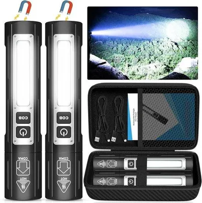 Produktbild von Oplaadbare magnetische zaklampen - Superheldere kleine tactische LED-zaklamp met 8 standen, krachtige zaklamp voor kamperen, puur zwart