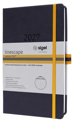 Image de Agenda hebdomadaire Linescape 2027, format A5 environ, gris foncé, jaune