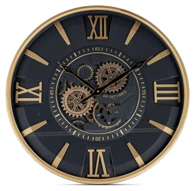 Zdjęcie produktu dla Zegar ścienny Formano Spintimes 58 cm, metalowy, z widocznymi obracającymi się kołami zębatymi