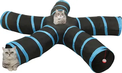 Produktbild von vidaXL Katzentunnel 5-Wege Schwarz und Blau 25 cm Polyester