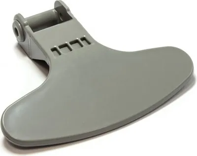 A gray washing machine door handle is shown against a white background.