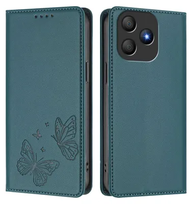 Image de Étui en cuir pour Blackview Wave 9C, motif papillon, étui à rabat avec porte-appareil, vert