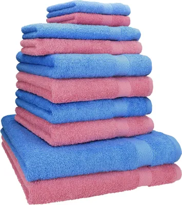 Produktbild von Betz 10-tlg. Handtuch-Set PREMIUM CLASSIC 2 Duschtücher 4 Handtücher 2 Gästetücher 2 Seiftücher  Farbe: hellblau & altrosa
