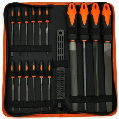 Produktbild von Feilen Set, 18 tlg Feilenset Metall und Holz mit Aufbewahrungstasche, Hochwertiges Profi Feilensatz Metall inkl Flachstumpfeile, Halbrundfeile