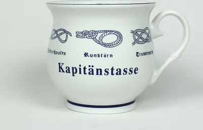 Produktbild von Kapitänstasse mit Seemannsknoten bauchig Kaffeebecher Kaffeetasse Kaffee Pott