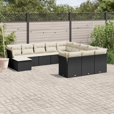 Produktbild von Design 12-tlg. Garten-Sofagarnitur mit Kissen Schwarz Poly Rattan, Gartenmöbel-Sets 2024 Neu