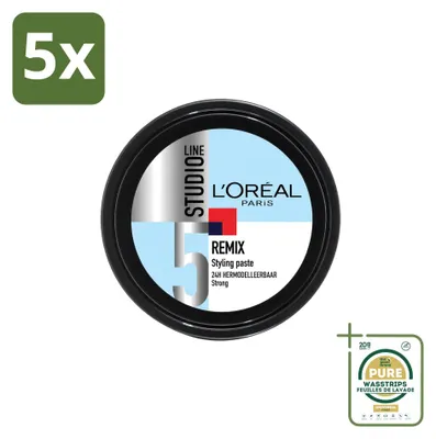 Imagen del producto de 5 unidades de pasta moldeadora L'Oréal Paris Studio Line Remix, fijación fuerte, 150 ml, pack ahorro