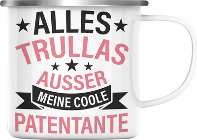 Produktbild von Trendation - Patentante Emaille Tasse Geschenk Lustig Alles Trullas Geschenkidee Geburtstag (Silber)