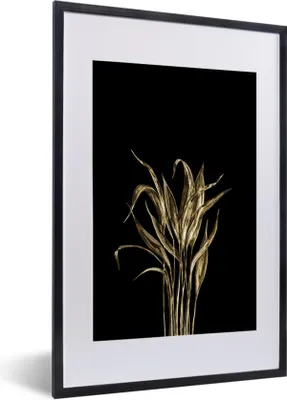 Produktbild von MuchoWow® MuchoWow® Gerahmtes Poster Blätter - Gold - Schwarz 40x60 cm - Poster mit zchwarzem Bilderrahmen - Poster in Rahmen