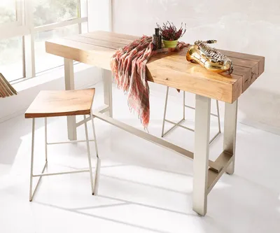 Produktbild von DELIFE Bartisch Blokk 165x60 cm Akazie Natur Metallgestell