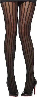 Produktbild von Schwarze Nylonstrumpfhose – Damen Strumpfhose mit breiten Nadelstreifen & Burlesque Look – One Size Kostümzubehör – Für Gothic Fans & Vintage Liebhaber – Ideal für Halloween, Karneval & Mottopartys