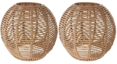 Gewebter Lampenschirm 2er-Set, Retro-Rattan, 14x15 cm, für Deckenleuchten