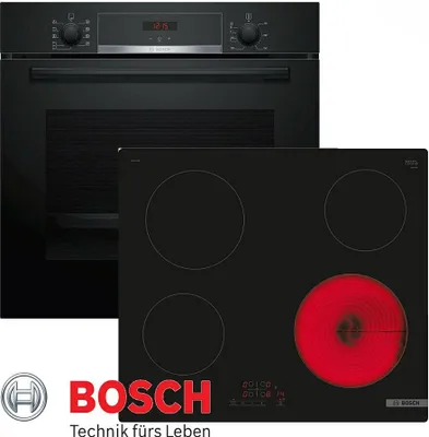 Produktbild von Bosch Herdset Autark Backofen Schwarz 3D Heißluft + Glaskeramik Kochfeld 60cm