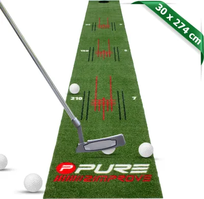 Produktbild von Pure2Improve Puttingmatte, 275 x 30 cm, Grün, Synthetik Kunstrasen, Perfect für Außen/Innen, tragbar, Übungsmatte, Golf Putting, für Anfänger und Fortgeschrittene