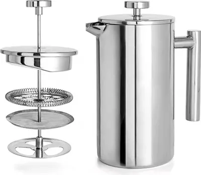 Produktbild von Kaffeekanne in SILBER 0.35L Kaffeebereiter nach französischem Pressensystem aus Edelstahl mit Edelstahlfilter Pressstempelkanne Kaffeemaschine Kaffeep
