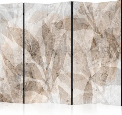 Produktbild von Akusticher Raumteiler Ziegel Foto Paravent 225x172 cm beidseitig auf Vlies-Leinwand bedruckt Akustikschaum Trennwand Spanische Wand Sichtschutz Home Office 3D Beige Braun Schatten Blätter a-C-10070-z-b