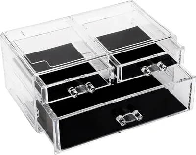 Produktbild von Organizer aus transparentem Acryl mit 1 großer und 2 kleinen Schubladen – Aufbewahrungsregal für Schminktisch, Badezimmer oder Arbeitsplatte