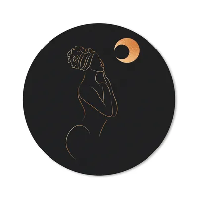 Produktbild von MuchoWow® Mauspad Mousepad Frau - Mond - Schwarz und Gold - Strichzeichnung 50x50 cm - Mousepads - Maus Mat - Pad - Mausunterlage - Vinyl