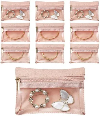 Produktbild von Leder- Schmuckkoffer in Rosa, 12x8cm, 10 Stück, leicht, Ritsverschluss, Schutz gegen Kratzer
