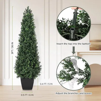 Produktbild von Künstliche Buchsbaum-Topiarybäume - Kegelförmige Formschnittpflanzen - 2er-Set - UV-beständig - Im Topf - Für Innenräume - Grün - 91 cm