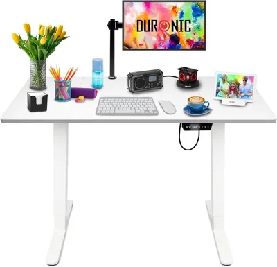 Produktbild von Duronic CD120 WE Höhenverstellbarer Schreibtisch, Computertisch für Büro, Gaming und Streaming, elektrischer Schreibtisch mit USB Port, 120 x 60 cm Sitz-Steh-Schreibtisch, Höhenverstellbar von 72 bis 118 cm