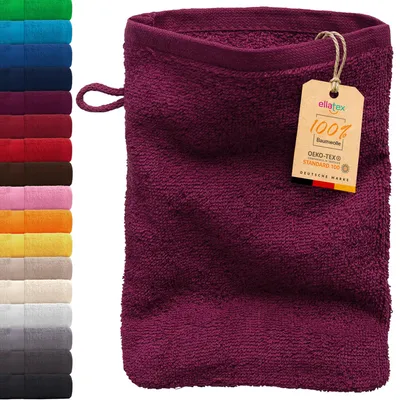 Produktbild von EllaTex PARIS Waschhandschuh 15x21 cm – 100% Baumwolle, 500 g/m² Frottier, weich & saugstark, in Farbe: Brombeere