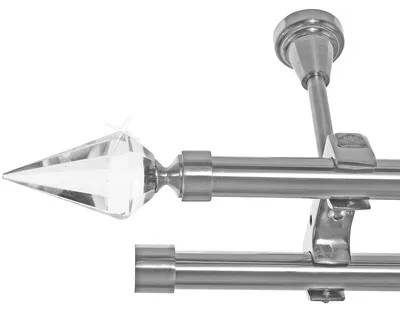 Produktbild von Gardinenstange Ø 20mm Metall in Edelstahl Look 2-läufig Deckenbefestigung D61 RR
