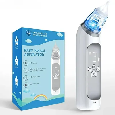 Produktbild von Elektrische Nasensaugglocke für Babys mit Mundstück aus lebensmittelechtem Silikon, 3 Saugstufen und beruhigender Musik