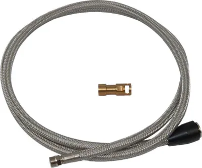 A coiled flexible hose with connectors and a black handle.