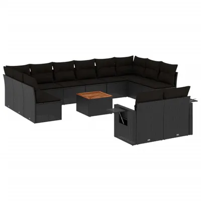 Image de vidaXL Ensemble de 13 canapés de jardin avec coussins noir poly rotin