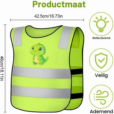 Productafbeelding van Veiligheidshesjes kinderen - Set van 2 - Dinosaurusprint