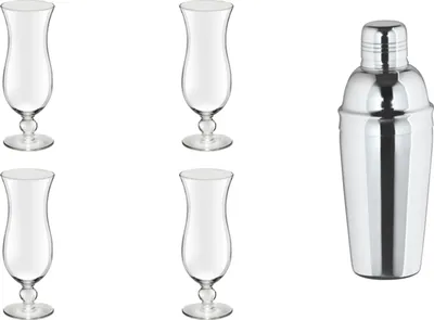 Produktbild von James Cooke, Blue Hawaii Cocktailset, 5 teilig, 4 Mixgläser 44 cl + 1 Shaker 0,7 Liter Edelstahl