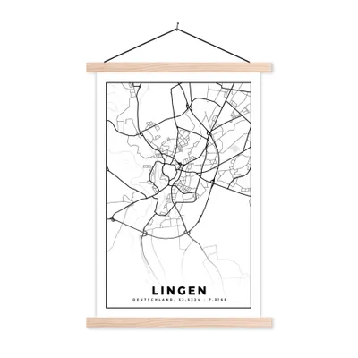 Produktbild von MuchoWow® Textilposter Lingen - Karte - Stadtplan 40x60 cm mit holzfarbenen Rahmen - Poster