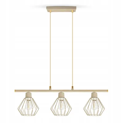 Zdjęcie produktu dla Luxolar – 3-punktowa lampa wisząca LED z drutu metalowego w stylu Edisona, E27, 60 W – lampa sufitowa do salonu, beżowy metal