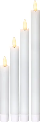 Produktbild von LED Stabkerzen Flamme - Echtwachs - flackernde warmweiße LED - 4 Größen - Timer - weiß - 4er Set