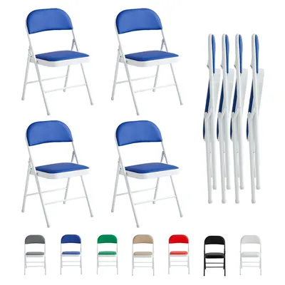 Produktbild von mcc direct 4 Stück Klappstühle, Kunstleder Klappstuhl mit Metallrahmen und gepolstertem Sitz, für Zuhause & Büro, Farbe BLAU