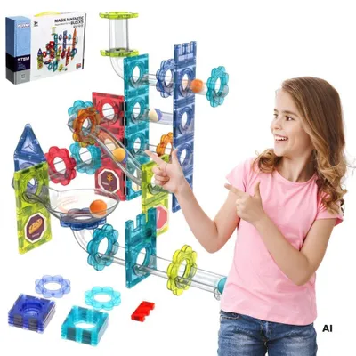 Productafbeelding van Woopie magnetische constructieblokken 3D-educatieve set kogelbaan 113-delig.