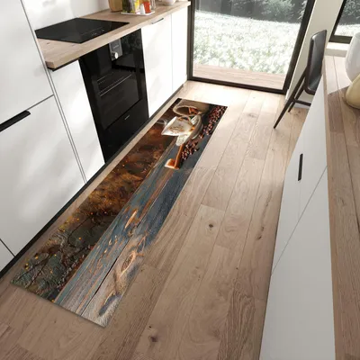 Produktbild von Küchenläufer 60 x 240 cm Braun rutschfest & waschbar – Küchenteppich Kaffee und Zimt PVC Teppichläufer Küche