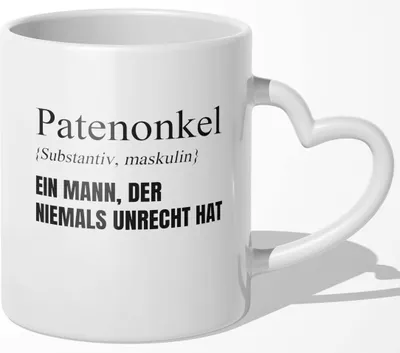Produktbild von 22Feels Patenonkel Geschenk Taufpate Tasse Pate Taufe Geburtstag Weihnachten Herrentag Männer Kaffeetasse Haferl (Herzhenkel Weiss)