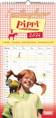 Produktbild von Familienplaner Pippi Langstrumpf 2026 - Familien-Timer 22x45 cm - mit Ferienterminen - 5 Spalten