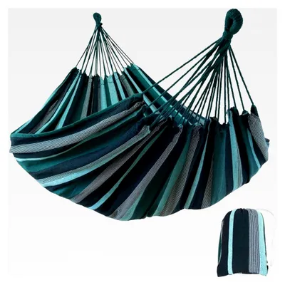 Produktbild von yourGEAR Cebu - XXL Hängematte 220 x 160 cm | Smaragd oder Aqua | bis 300 kg | Baumwolle | Tuchhängematte für 2 Personen | Packtasche