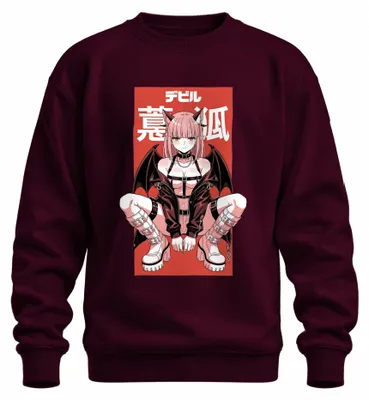 Zdjęcie produktu dla Bluza z kapturem w stylu anime, motyw: demonka, sukub, japoński styl, estetyka Y2K, kolor: burgundowy, rozmiar: XL