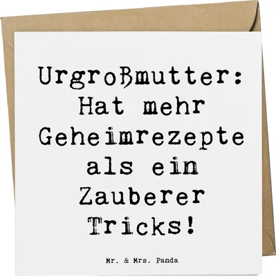 Produktbild von Mr. & Mrs. Panda Grußkarte Spruch Urgroßmutter Schätze - Weiß - Geschenk, Kochen, Familientradition, Liebe, Klappkarte, faltkarte, Glückwunschkarte, Geschenke, Jubiläen