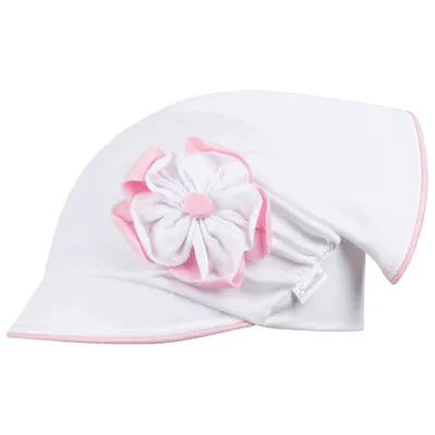 Produktbild von Mädchen Mütze Schirmmütze Kopftuch Sommer Baumwolle, Weiß-Rosa, Gr. 50/52
