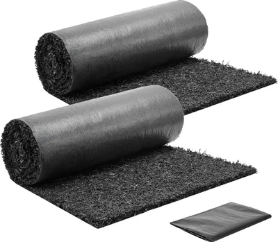 Image de Tapis de paillage en caoutchouc SucceBuy, 2 rouleaux de 244 x 61 cm, épaisseur 1,3 cm, toile anti-mauvaises herbes, toile de jardin, barrière anti-mauvaises herbes, tapis de bordure, tapis de passage, bordure de jardin pour l'aménagement paysager