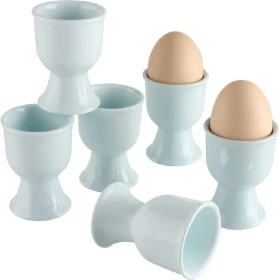 Produktbild von Ostern Eierbecher aus Keramik, 6 Stück, Eierständer aus Porzellan, für weiche, hartgekochte Eier zum Frühstück, Blau, 7cm, Keramik, 6
